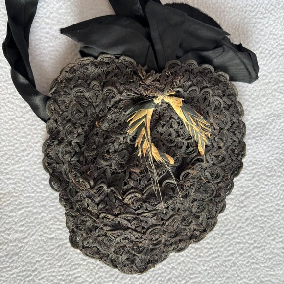 Antique Victorian Black Woven Ribbon Bonnet with Wheat Accents main image 15